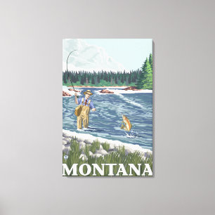 Fly FishermanMontanaVintage Travel Poster Canvas Print