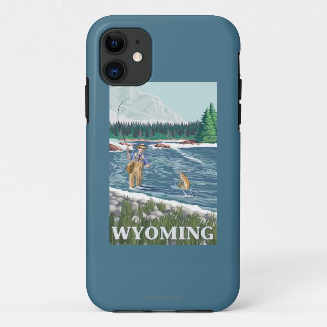 Fly FishermanWyomingVintage Travel Poster Case-Mate iPhone Case (Back)
