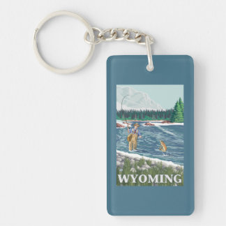 Fly FishermanWyomingVintage Travel Poster Keychain