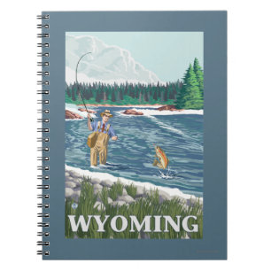 Fly FishermanWyomingVintage Travel Poster Notebook