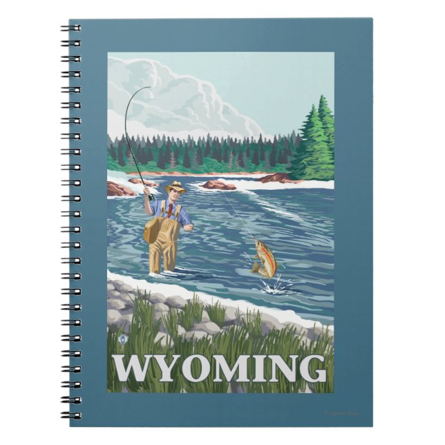 Fly FishermanWyomingVintage Travel Poster Notebook (Front)