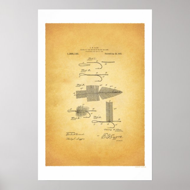 Fly Fishing 1911 US Patent Poster - C W Allen (Front)