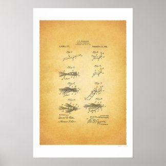 Fly Fishing 1921 US Patent Poster - E H Peckinpaug