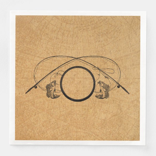 Fly Fishing Antique FIshing Rods Art Illustration Napkin (Front)