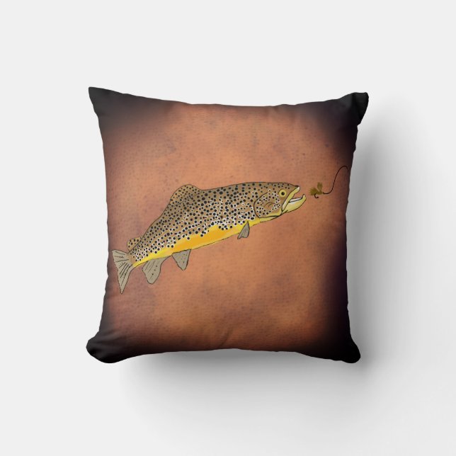 Fly Fishing Brook Brown Trout Throw Pillow (Front)