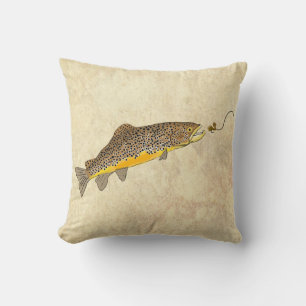 Fly Fishing Brook Brown Trout Throw Pillow