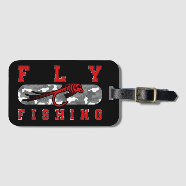 fly fishing camouflage fly tying luggage tag (Front Horizontal)