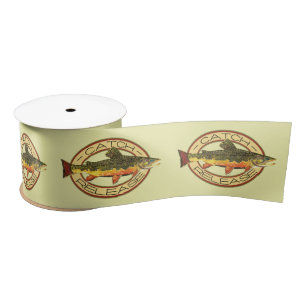 Fly Fishing Catch Release Party Satin Ribbon