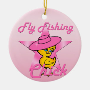 Fly Fishing Chick #8 Ceramic Ornament