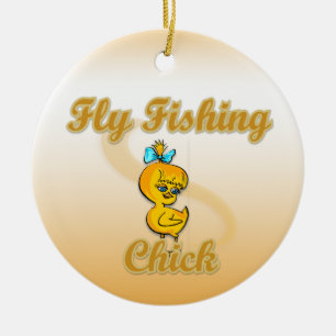 Fly Fishing Chick Ceramic Ornament