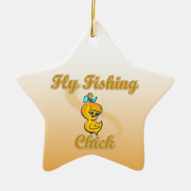 Fly Fishing Chick Ceramic Ornament (Front)