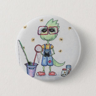 Fly Fishing Dinosaur Button