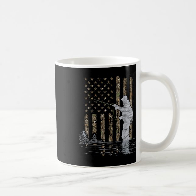 Fly Fishing Fisherman American Flag Camouflage Fly Coffee Mug (Right)