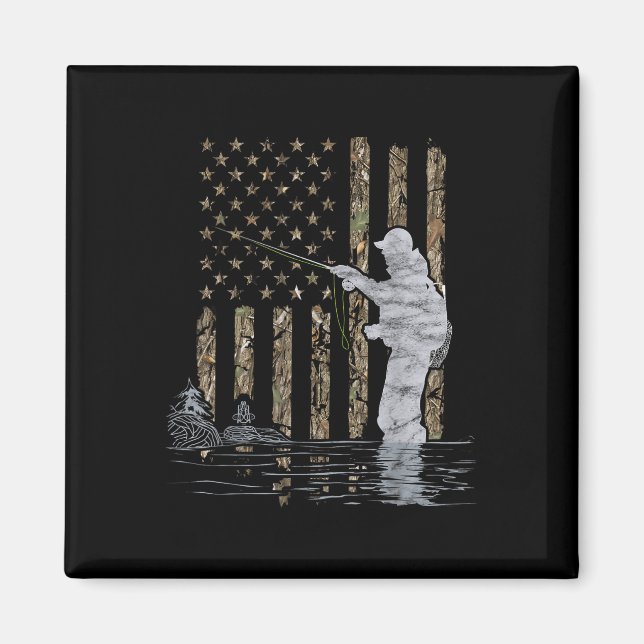 Fly Fishing Fisherman American Flag Camouflage Fly Magnet (Front)