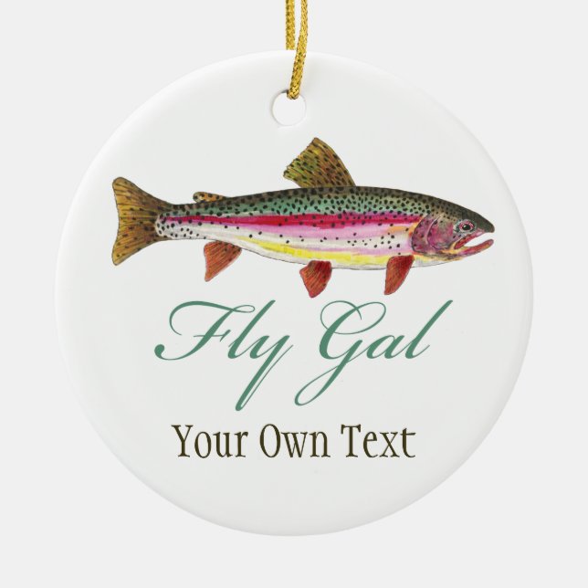 Fly Fishing Fly Gal Women's Ceramic Ornament (Front)