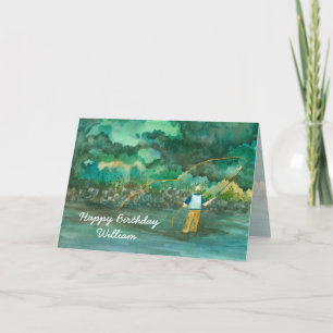 Fly Fishing Happy Birthday Custom Name Card