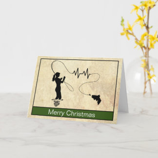 Fly Fishing Hearbeat Femme Joyeuse carte de Noël