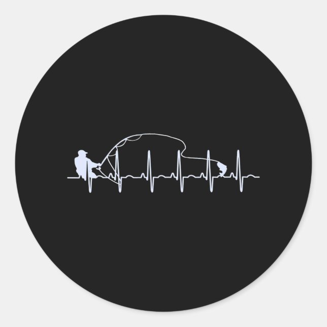 Fly Fishing Heartbeat Fish EKG Trout Fishing Classic Round Sticker (Front)