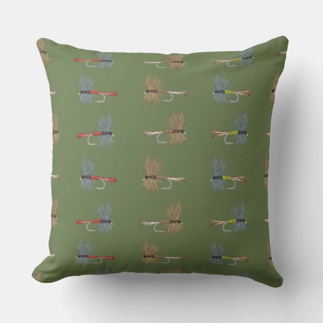 Fly Fishing Hooks  Throw Pillow (Front)