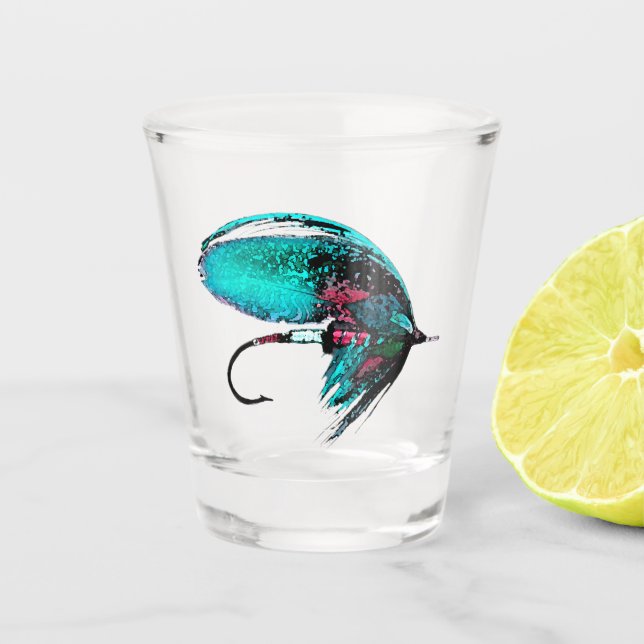 Fly Fishing Lure Beautiful Turquoise Shot Glass (Front)
