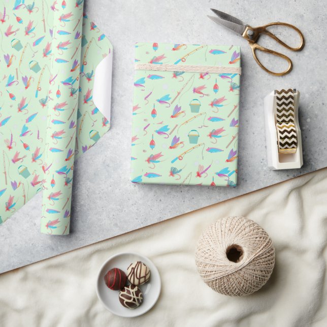 Fly Fishing Lure Rod Pattern Sports Wrapping Paper (Crafts)