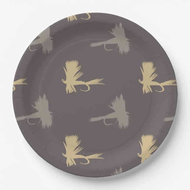 Fly Fishing Lures Pattern Paper Plate (Front)