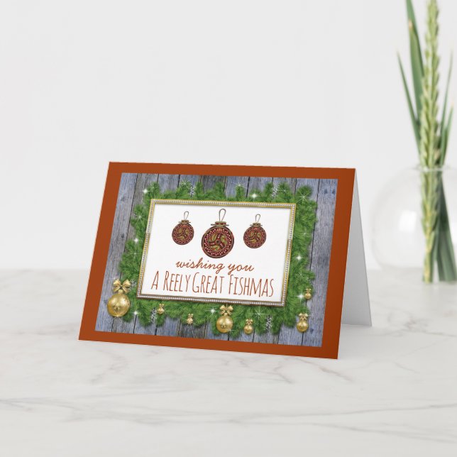 Fly Fishing Reel Christmas Holiday Card (Front)
