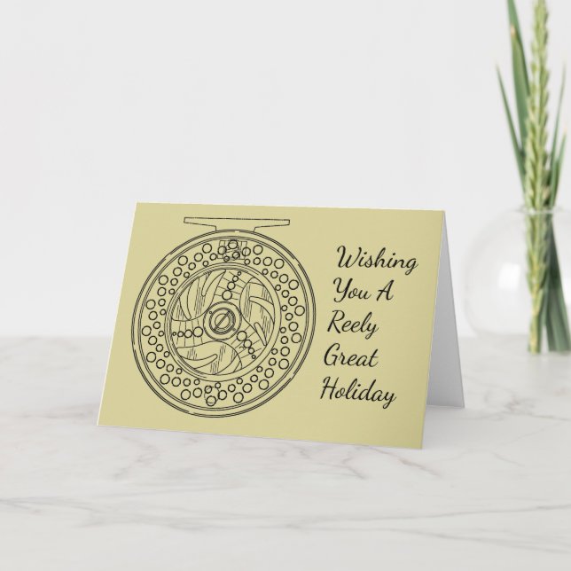Fly Fishing Reel for Fisherman Angler Holiday Card (Front)