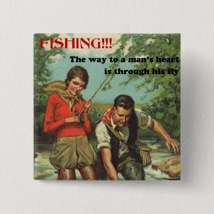 Fly Fishing - Retro Image with Funny Saying 2 Inch Square Button