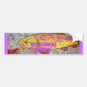 fly fishing rocks art bumper sticker