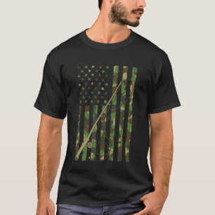 Fly Fishing Rod and Reel American Flag Camouflage  T-Shirt