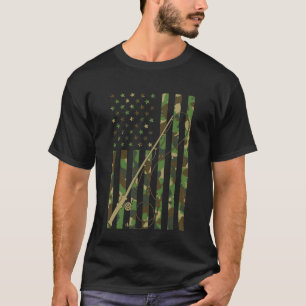 Fly Fishing Rod and Reel American Flag Camouflage  T-Shirt