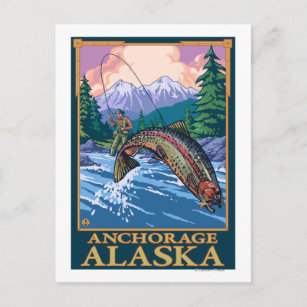 Fly Fishing Scene - Anchorage, Alaska Postcard
