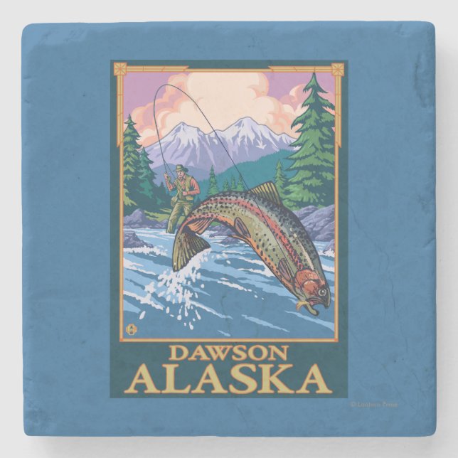Fly Fishing Scene - Dawson, Alaska Stone Coaster (Front)