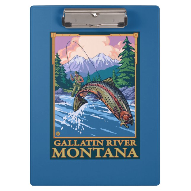 Fly Fishing Scene - Gallatin River, Montana Clipboard (Front)
