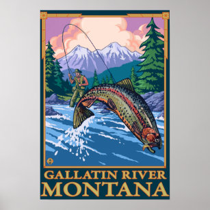 Fly Fishing Scene - Gallatin River, Montana Poster