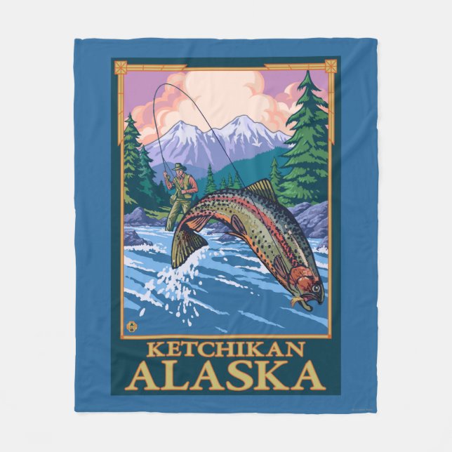 Fly Fishing Scene - Ketchikan, Alaska Fleece Blanket (Front)