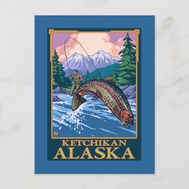 Fly Fishing Scene - Ketchikan, Alaska Postcard (Front)