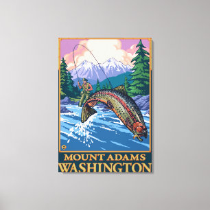 Fly Fishing Scene - Mount Adams, Washington Canvas Print