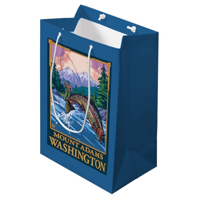 Fly Fishing Scene - Mount Adams, Washington Medium Gift Bag (Front Angled)