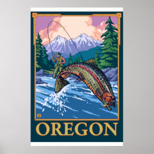 Fly Fishing Scene - Oregon Poster