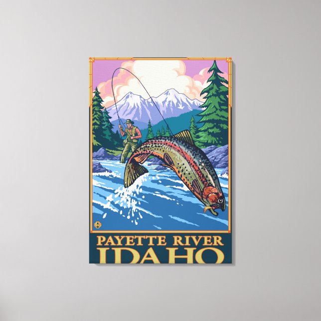 Fly Fishing Scene - Payette River, Idaho Canvas Print (Front)