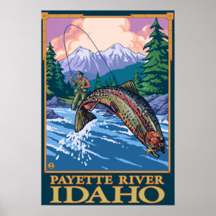 Fly Fishing Scene - Payette River, Idaho Poster