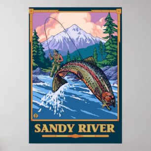 Fly Fishing Scene - Sandy River, Oregon Poster