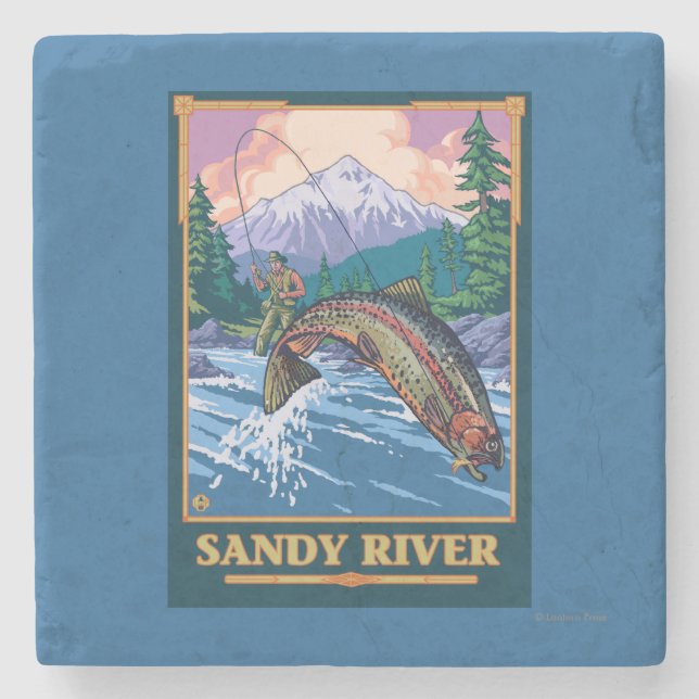 Fly Fishing Scene - Sandy River, Oregon Stone Coaster (Front)