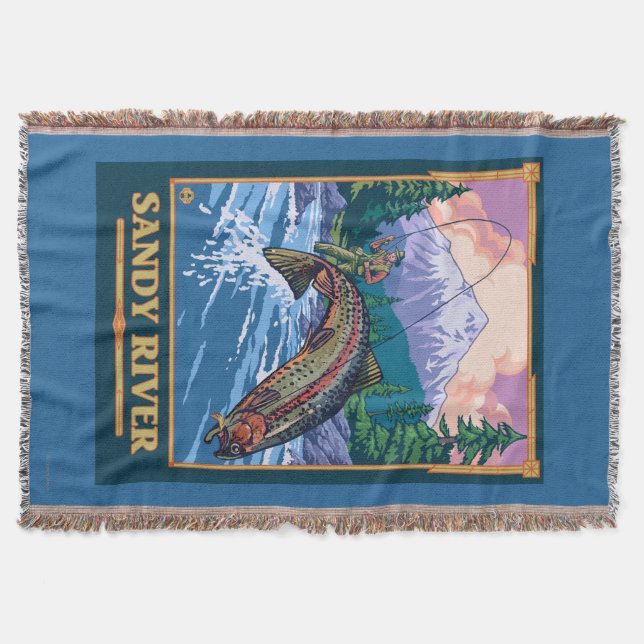Fly Fishing Scene - Sandy River, Oregon Throw Blanket (Front)