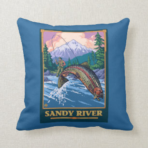 Fly Fishing Scene - Sandy River, Oregon Throw Pillow
