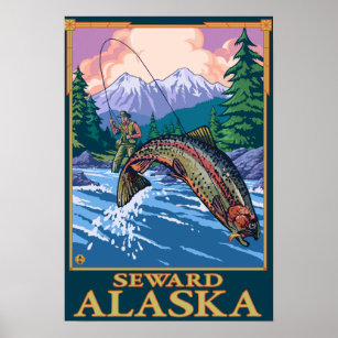 Fly Fishing Scene - Seward, Alaska Poster