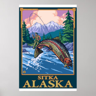 Fly Fishing Scene - Sitka, Alaska Poster