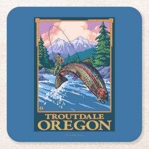 Fly Fishing Scene - Troutdale, Oregon Square Paper Coaster